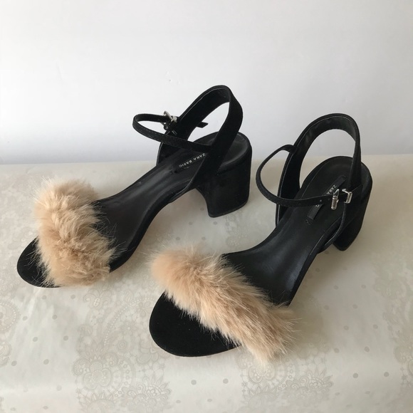 faux fur block heel sandals